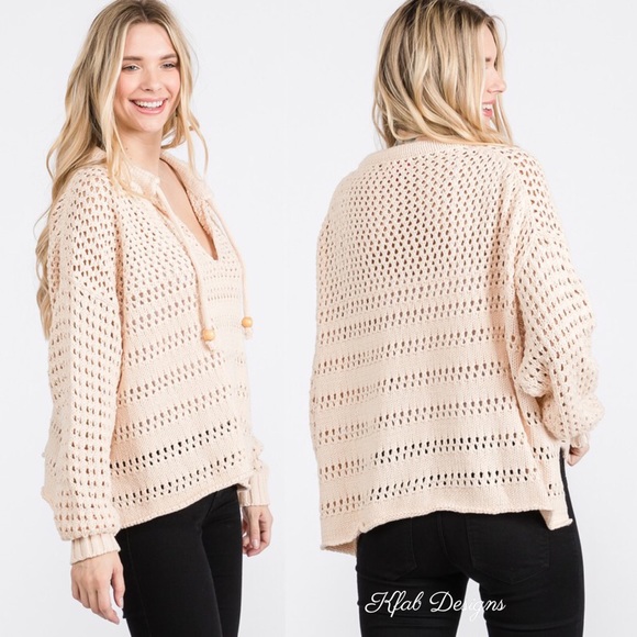 LAST 1! Cream Soft Balloon Sleeve Tie Front Sweater! - Picture 7 of 9